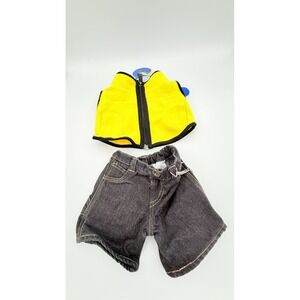 Build-A-Bear Workshop Yellow Fleece Vest and Denim Carpenter Shorts Plush Outfit